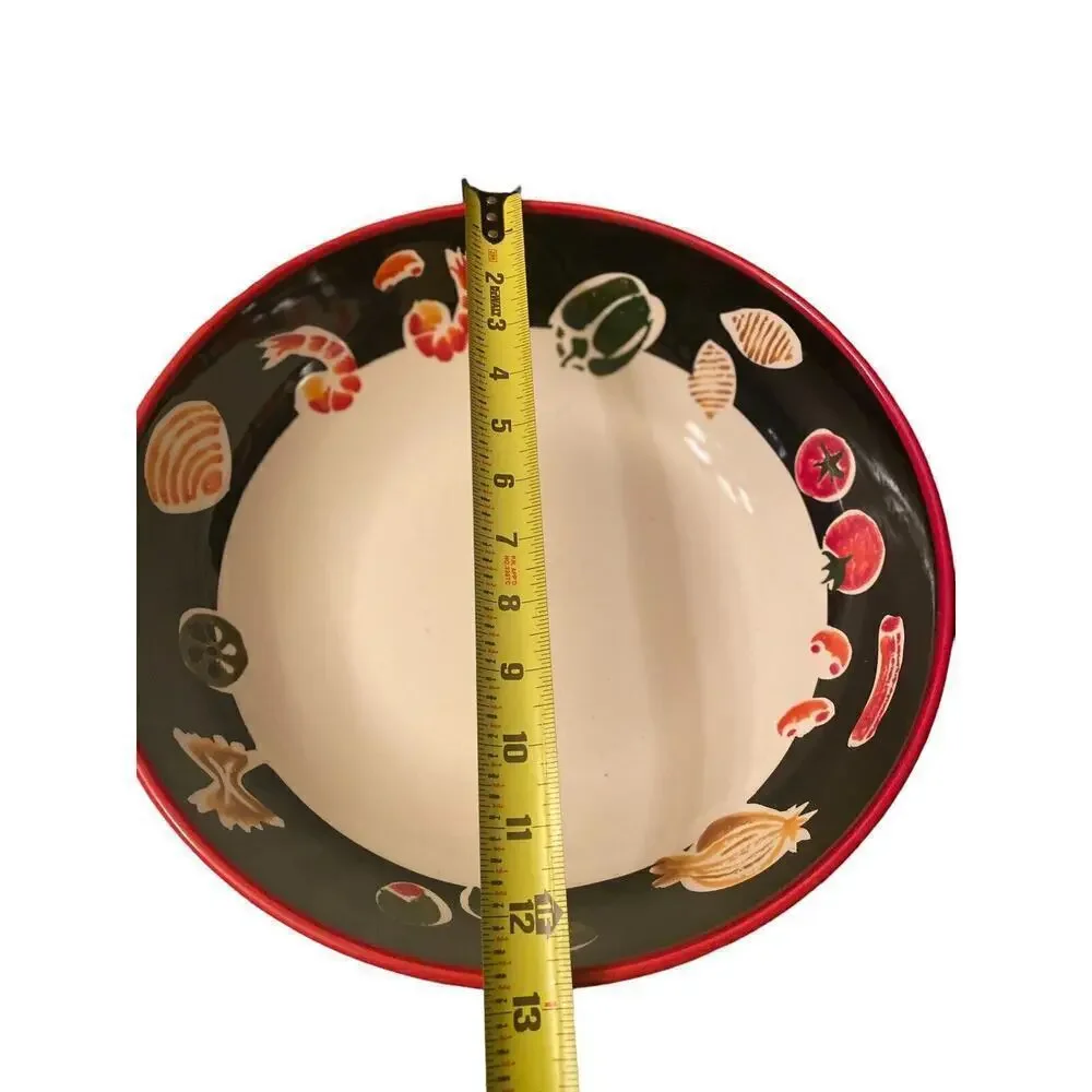 Wolfgang Puck Live, Love, Eat Red .Red Rim Black Pasta Round Serving Bowl